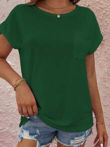 EMERY ROSE Kaos Wanita Lengan Pendek Leher Bulat Minimalis Kasual Warna Polos - Hijau - View 5