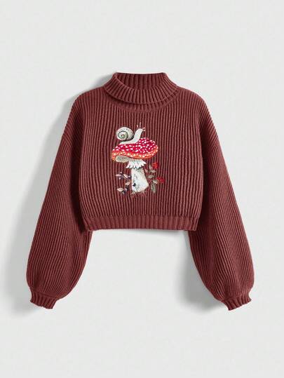 Fairycore Suéter casual de mujer con bordado de setas y mangas farol, otoño/invierno