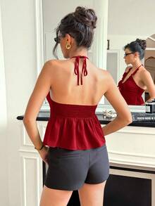 Almamuse 女士吊带蝴蝶结抽绳深V领A字优雅性感吊带背心 - 紅色 - 查看 2