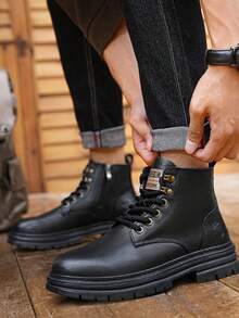 botas hombre botas hombre invierno Botas de estilo retro para hombre, estilo urbano táctico, de piel sintética con suela gruesa, antideslizantes y resistentes al desgaste, cómodas y duraderas. Botas de trabajo, botas de moto, botines para hombre, calzado casual para hombre. Aptas para estar en casa, fiestas al aire libre, la oficina y para usar durante todo el año. - Negro - Ver 3