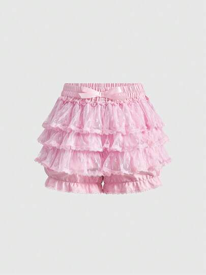 Damen Gothic Lolita mehrlagiger Kuchen Rock, weiße Schleife Patchwork Kürbis Laterne Shorts, Frühlings Hochzeitsoutfits