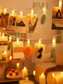 1个壁挂式照片展示夹串灯，墙面装饰绳照片支架，带塑料夹，照片挂钩照片横幅，适用于家居房间装饰带（不含电池），家居装饰，房间装饰，墙面装饰，圣诞树装饰灯