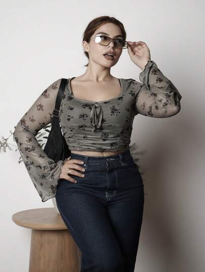 Lupita Cardoza Women's Casual Floral Print Flare Sleeve Vintage T-Shirt,Winter Outfits,Renaissance,Long Sleeve Women Tops,Hippie Women Clothes Outfit,New Year Women Clothes,Holiday Top,Vintage