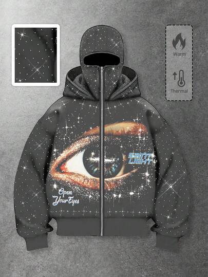 Street Life Sudadera con estampado gráfico y adornos de rhinestone, estilo punk callejero para hombre, otoño/invierno