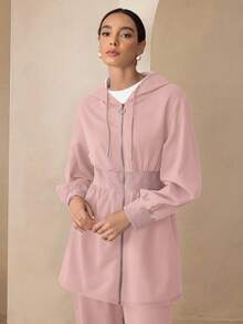 Graceveil Áo khoác thời trang dài tay có mũ trùm đầu, kéo khóa, thu/đông - Hồng - Xem 4