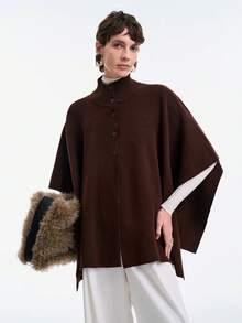 SHEIN Stylify Áo len cardigan dệt kim dáng rộng cổ cao cài nút hai lớp thời trang Hàn Quốc cao cấp thanh lịch mùa thu/đông - Cà phê nâu - Xem 6