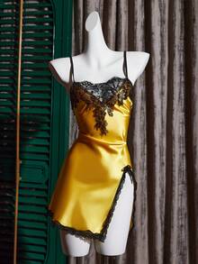 Nuisette en satin élégante et sexy avec dentelle pour femmes