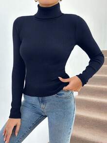 2 pezzi Maglione a collo alto semplice e minimalista da donna, maniche lunghe, set per uso quotidiano