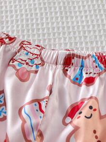Set de pijama de 2 piezas con cardigan de manga larga y pantalones con estampado de elementos navideños lindos y de dibujos animados para niñas - Multicolor - Ver 6