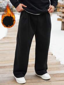 Manfinity CasualCool Pantalones de chándal casuales de unicolor y cálidos con barra ancha para hombres, pantalones de chándal negros - Negro - Ver 1