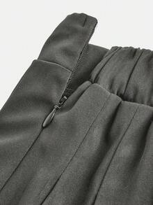 SHEIN Girlism 少女纯灰色迷你裙，拉链百褶裙，适合秋冬季节、日常穿着、休闲场合、返校季穿着。 - 灰色 - 查看 5