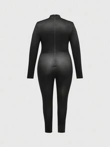 ROMWE Avant Gothic Skeleton Jumpsuit With Long Sleeve And Pants, Plus Size, For Halloween Party - Black - View 2