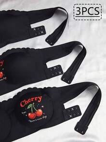 3pcs Christmas Women Bra Set - Black - View 3