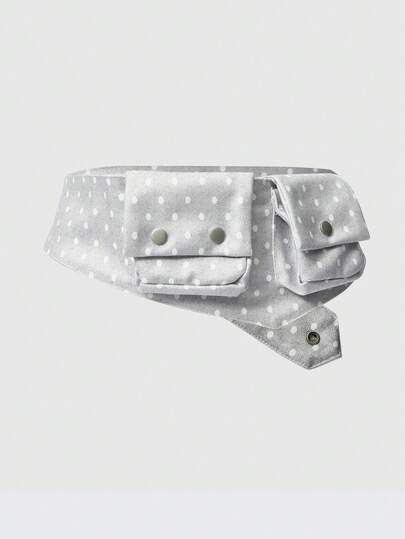 ROMWE Anime 复古黑白波点印花口袋腰包，配有可调节宽度的腰带，时尚百搭的通勤配饰组合