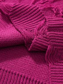 Manfinity EMRG Men's Solid Color Distressed Vintage Crew Neck Long Sleeve Sweater - Hot Pink - View 6