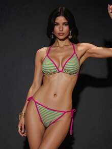 Swim Mod بدلة سباحة مجموعة بيكيني مثيرة بحزام رباط على الرقبة مخطط للنساء في الصيف - متعدد الألوان - مشاهدة 3