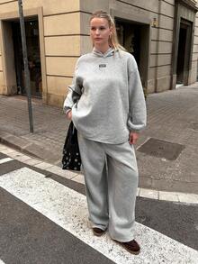 Muchica 2025 Autumn/Winter New Casual Outdoor Daily Hoodie & Sweatpants 2 Pieces Set, Versatile, Loose Fit, Gray, Plus Size