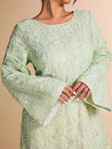 Cravure Women's Sequin Embroidered Bowknot Back Party Date Dress - Green - View 6