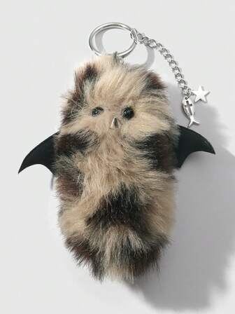 Kawaii 1 pieza Vintage Y2K Elegante Dulce Elegante de Alta Calidad Marrón Esponjoso Estampado de Piel de Leopardo Falso Cola de Animal Mini, Ojos de Resina Negra de Dibujos Animados, Ala de Demonio de Cuero con Remaches, Colgante de Mapache/Oso, Encanto de Cruz Estrella, Llavero DIY, Accesorio de Bolso, Adecuado para Mujeres, Uso Diario, Regalo de Vacaciones