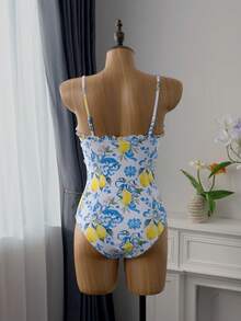 Bellisia Women's Ruffled Lemon Floral Sweet Cute Detachable Strap One Piece Swimsuit For Vacation Strapless Flower Swimsuit Hawaiian Bathing Suit Retro Swim Suit Vintage Swimsuits For Woman Beach Outfits For Women Women's Beach Fashion - Multicolor - View 2