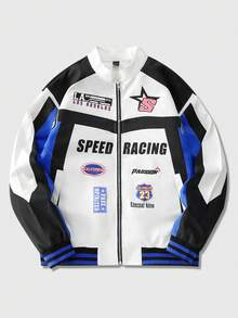 ROMWE MEN Street Life 男士赛车元素长袖夹克，适合秋冬季穿着