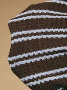 Poéselle Women's Striped Drop-Shoulder Long Sleeve T-Shirt And Tie-Waist Shorts Casual 2-Piece Set Striped Set Knit Two Pieces Set Striped Women Set