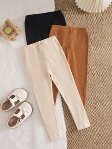 SHEIN 3pcs Young Girl Knitted Solid Color Casual Set,Autumn Clothes,Autumn, Fall Clothes,Fall,Fall Clothes For Baby,Fall&Winter,Halloween,Girl Fall Clothes,Girl Fall Tops,Mon And Daughter Matching ,New Fall Fashion,Sister And Me,Christmas - Brown - View 2