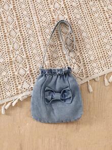 Conjunto de vestido de manga larga con botones y cuello, chaleco vaquero, mochila y accesorios a rayas azules y blancas para niñas pequeñas, adecuado para uso diario, salidas, vacaciones y fiestas en otoño/invierno