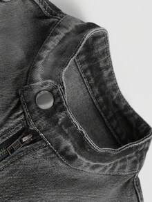 Manfinity Homme Men's Long Sleeve Stand Collar Zip Up Casual Denim Jacket Men Jeans Jacket