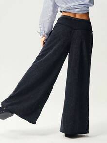 Bohemela Pantalones anchos de punto sueltos de unicolor casuales para mujer