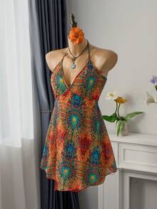 Bellisia Women's Halter Neck BOHO Crazy Paisley Fringe Hem Cover Up Coverup Boho Swimsuit Short Beach Dress Summer Sexy Dress Hippie Top Swimdress Women's Beach Fashion Party - Multicolor - View 1