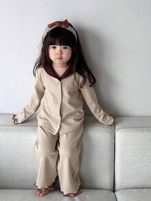 DAZY Toddler Girls' Colorblock Simple Daily Long Sleeve Pajamas - Coffee Brown - View 3