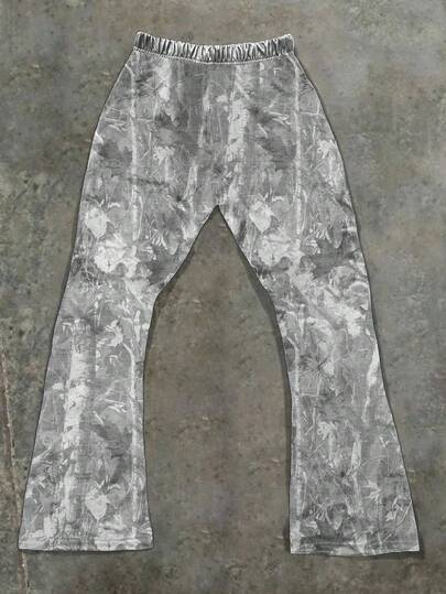 Teen Boy Casual Minimalist Autumn New Arrival Y2K Hip Hop Style Leaf Print Flared Sweatpants, For Spring/Summer