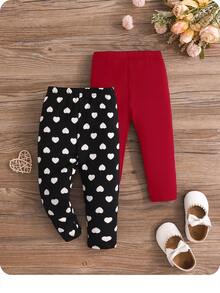 2pcs Babygirl Snug Fit Cute Versatile Polka Dot Elastic Waist Knit Pants Set - Red - View 2