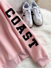 Comfortcana Plus Size Letter Print Hooded Casual Long Sleeve Pullover Sweatshirt/Winter - Pink - View 7