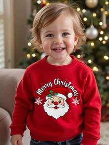 SHEIN Baby Boy Red Christmas Tree Pattern Round Neck Sweater,Funny Graphic Comfortable Matching Family Autumn Fashion Casual Minimalist Warm Cute Style - Red - View 1