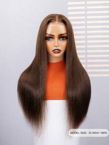 ALL READY WIG Chocolate Brown Bone Straight Human Hair Wig 180% Density 6x4 Lace Frontal Pre-Plucked Brazilian Virgin Hair Wig For Women Natural Hairline No Glue Needed 100% Human Hair