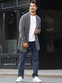 RONVEXI Men Casual Design Cardigan Plain Casual Chunky Cardigan Urban Dark Grey Cardigan, For Husband, Boyfriend Gifts, For Fall Winter