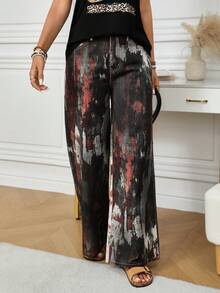 SHEIN LUNE Women's Fashionable Pocket Printed Straight-Leg Jeans Palazzo Pants Women Wide Leg Pants Boho Pants Pallazo Pants Women Silk Pants - Multicolor - View 3