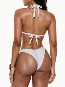 SHEIN Swim Women's Beach Vacation Halter Backless Swimsuit Top - White - View 2