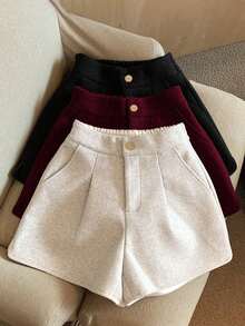 Franclia Fashionable & Versatile High-Waisted Tri-Color Wool Blend Shorts Set, Suitable For Commuting - Multicolor - View 7