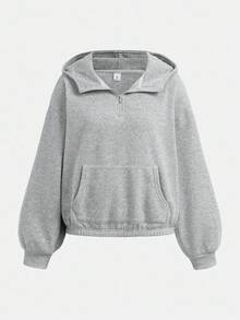 SHEIN Girlism 少女两件套纯色长袖拉链连帽衫和长裤，休闲宽松版型，灰色花卉图案套头连帽衫和宽松运动裤休闲运动套装，秋冬季运动服