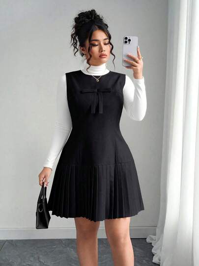 Elenzga 永不过时的古怪优雅系列（Woe Is Me Vibes）（星期三美学）加大码圆领修身公主线重褶亚麻质感春夏优雅法式博主度假无袖低腰粉色连衣裙