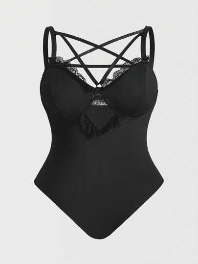 Plus Size Gothic Pentagram Lace Sexy Lingerie Bodysuit