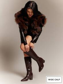 SHUZIA #宽腿适用 女士 3 英寸粗跟高级油巧克力色过膝长靴——时尚舒适，适合较粗的小腿，打造自信、优雅造型的必备奢华单品。 - 棕色 - 查看 5