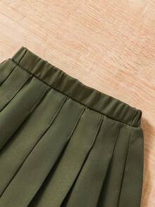 年轻女孩时尚百褶迷你裙，适合春夏穿着 - 墨綠色 - 查看 6