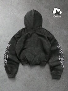 Manfinity EMRG 男士天使雕像和洛杉矶圣徒队标语图案连帽衫，美式街头风格，秋季卫衣圣诞礼物男士连帽衫舒适秋冬款式圣诞连帽衫，Y2K - 黑色 - 查看 2