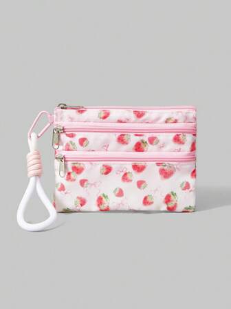 Kawaii 1pc Fashionable Strawberry Design Portable Handheld Multi-Layer Coin Purse