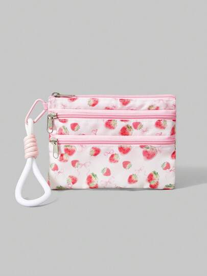 Kawaii 1 pezzo Portamonete portatile alla moda con design a fragola a più strati