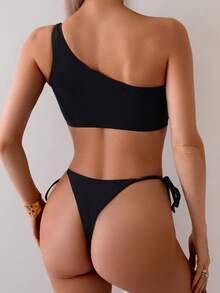 SHEIN Swim 2 件套女士比基尼，海滩度假夏季 - 黑色 - 查看 2